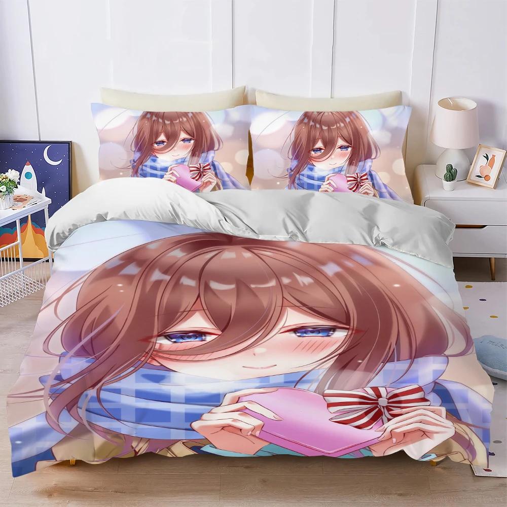 

M-Miku N-Nakano Duvet Cover Set Home Style Bedding Set Soft Laundry Cotton Bed 3Pcs Set Student Dormitory Gift for Girls (135x200cm)
