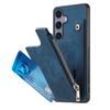 Etui z zamkiem błyskawicznym i uchwytem na karty, podstawką, wykonane ze skóry + PC + TPU, do Samsung Galaxy S25+