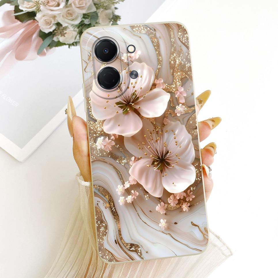 Liquid Silicone Soft Back Cover For Tecno Spark GO 3 GO3 KN3 Phone Case Luxury Girly Flower Butterfly Bow Painting Casing