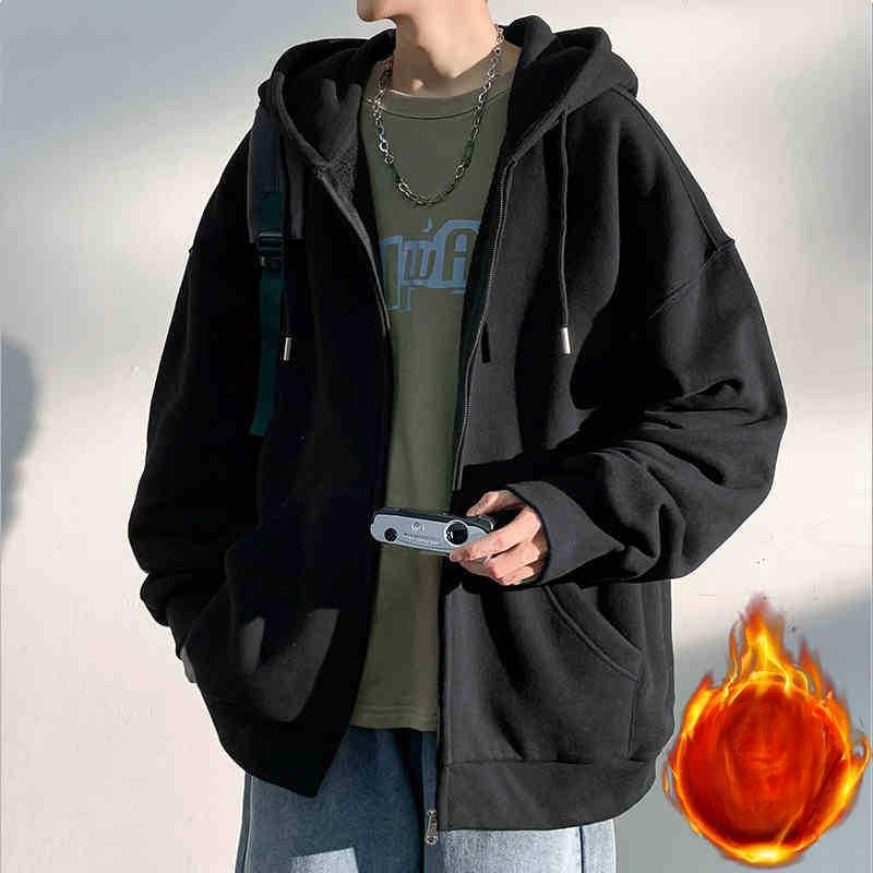 Men's autumn and winter fleece thickened jacket new spring and autumn top cardigan sweater