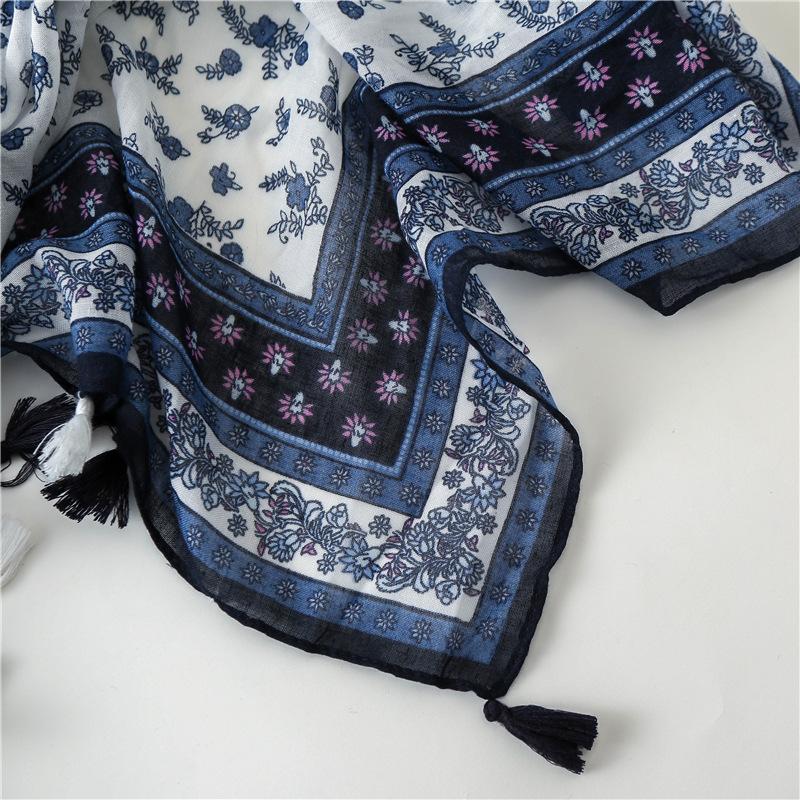 Women'S Bohemian Style Paisley & Floral Print Scarf - Lightweight, Breathable Polyester Shawl with Tassels for Travel