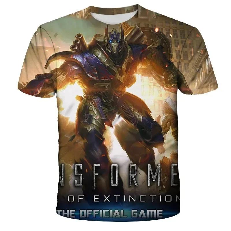 Verão 2025 Camiseta Transformers Estampada em 3D para Homem Crianças Roupa Legal de Desenho Animado de Manga Curta Meninos Meninas Tendência de Moda Streetwear