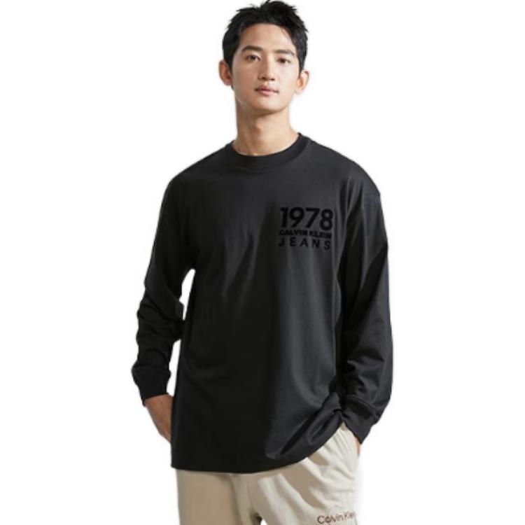 Calvin Klein Cotton Crew Neck Long Sleeve T-Shirt Men Tops Space-Black J324494