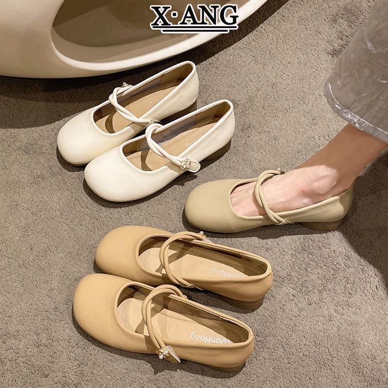 Coarse heel Mary Jane women's shoes Doudou shoes spring and summer new soft-soled lazy leather single shoes flat-soled grandma shoes