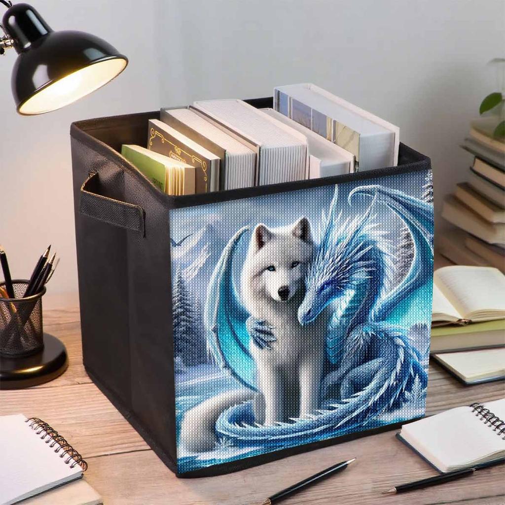 The Fox and The Dragon 5D Diamond Painting Storage Basket Full Round Drill Mosaic Diamond Embroidery Cross Stitch Kits Home Decor Home Decor
