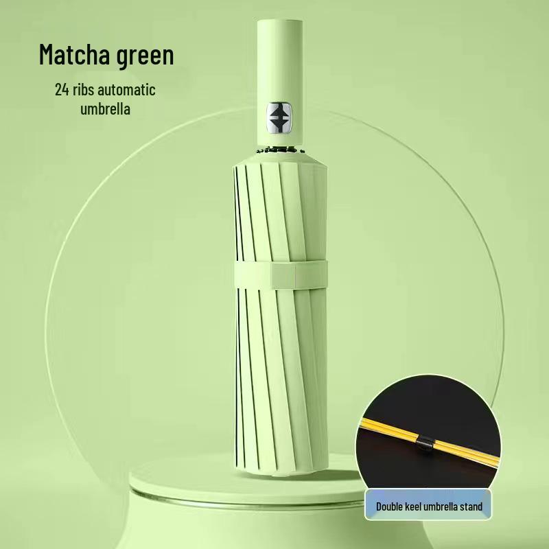 24-Rib Double Keel Extra Large Folding Umbrella - Reinforced, Thickened, Automatic for Sun and Rain, Unisex for Students
