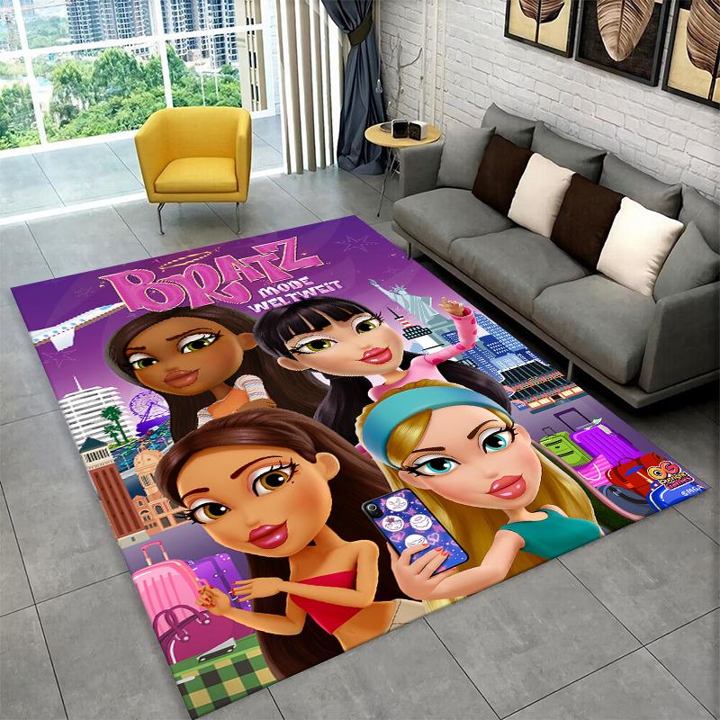 Bratz Doll Kawaii Girl Cartoon Carpet Rug for Playroom Bedroom Living Room Sofa Home Decor,kid Game Area Rug Non-slip Floor Mat