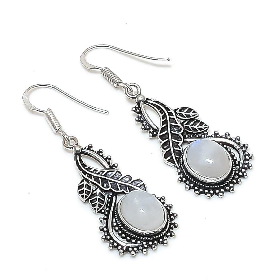Natural Rainbow Moonstone 925 Sterling Silver Jewelry Earring 1.97 AE-11946