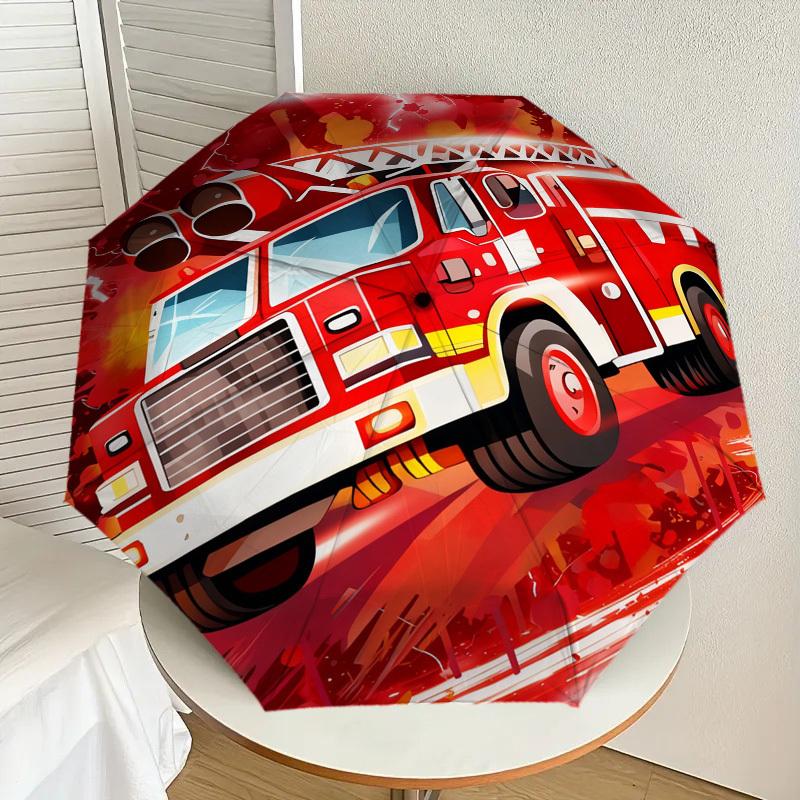 1pc Firetruck Lightning Pattern Umbrella Design Automatic Opening and Closing Umbrella, High-quality Travel Umbrella, c1128203