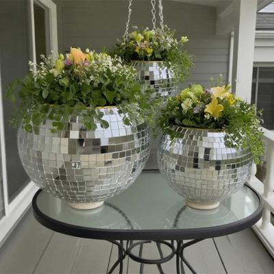 Vaso da Fiori Pensile Mosaico Design Palla da Discoteca Fioriera da Balcone con Catene per Appendere per Piante da Interno Esterno Decorazione Casa Soggiorno