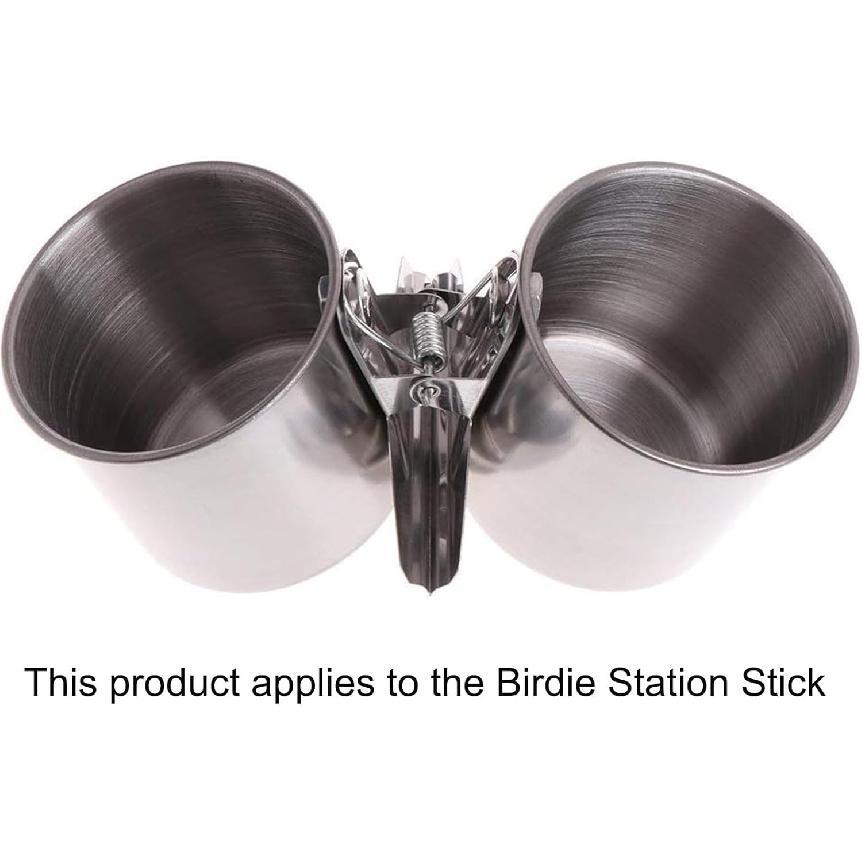 Hypeety Bird Parrot Feeding Double Cups Stainless Steel Food Water Bowls with Clip Bird Seed Feeder Cups Hanging Bowl Cage Stand Accessories