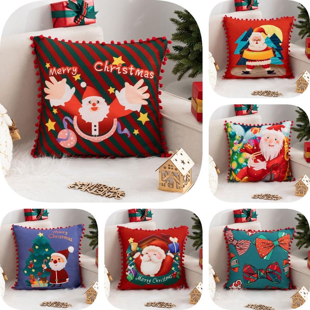 Cartoon Santa Christmas Pillowcase Cushion Back Pillow Cover Xmas Holiday Decor