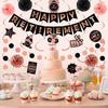 Retirement Party Decorations for Women, Black Rose Gold Happy Retirement Banner, Hanging Swirl ,Dot Garland, Paper Pompoms for Happy Retire Party