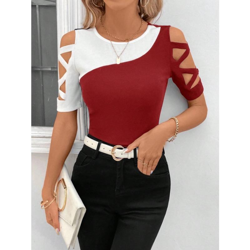 

YYFS женские модные повседневные летние весенние блузки и рубашки с короткими рукавами и круглым вырезом с цветным принтом S