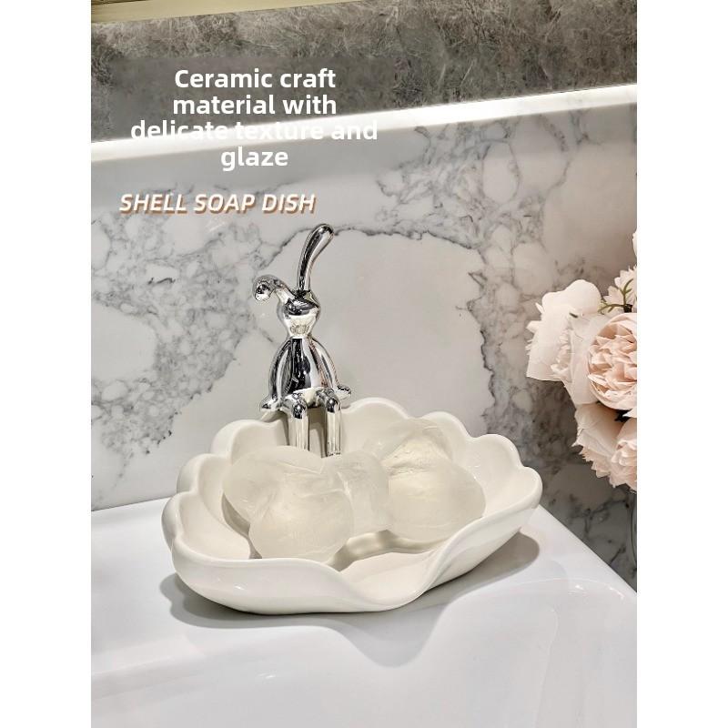 Bathroom Sink Soap Box Household Ceramic Rabbit Shell Shape Storage Rack Household  Bathroom Item Storage Accessories