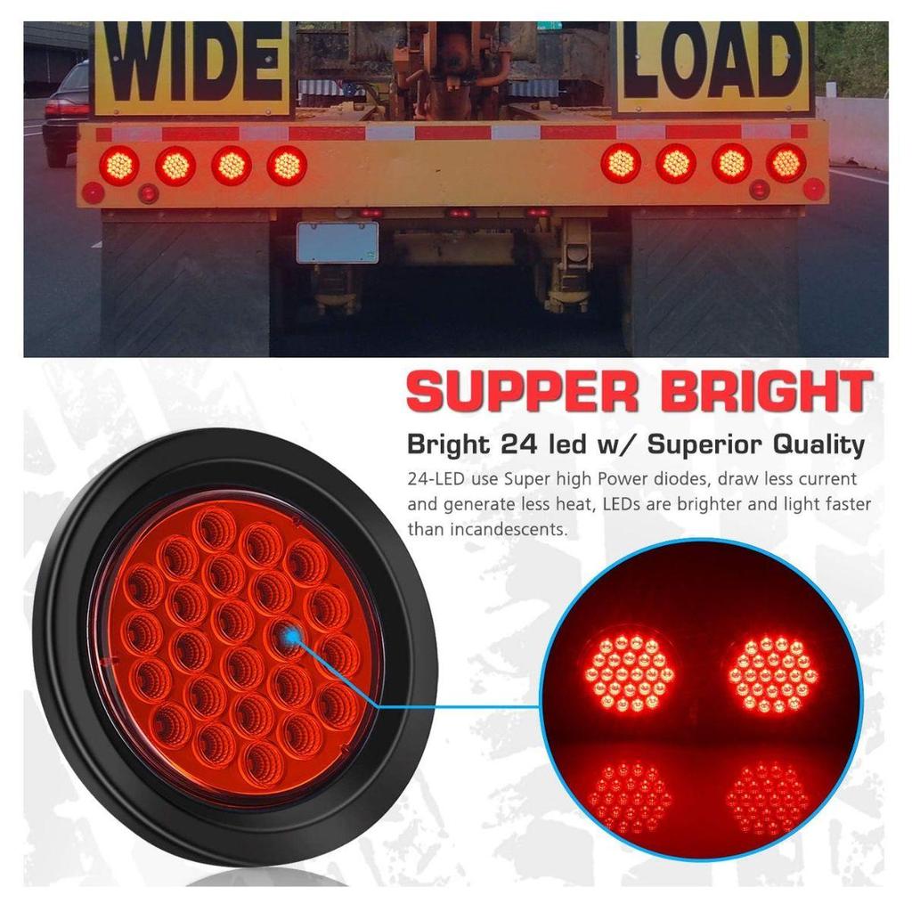 APSMOTIV 12V Red/White/Amber 4" Round LED Trailer Tail Light Stop Turn Tail Brake Signal/Reverse Backup/Marker Lights Trucks Trailer RV Camper