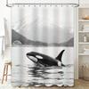 Whale Print Shower Curtain Waterproof Decorative Shower Panels for Bathroom Oceanic Marine Life Bathing Room Decoration Black Wh