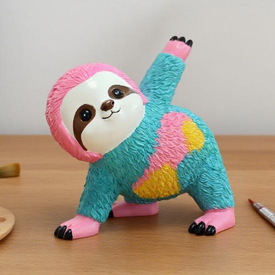 Colorful Yoga Sloth Statue Simulation Sloth Resin Figurine Sculpture Home Office Yoga Gym Desktop Decoration Ornament
