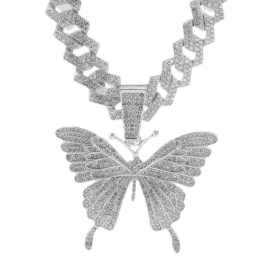 Trendy Zircon Butterfly Hip Hop Pendant Necklace for Couples