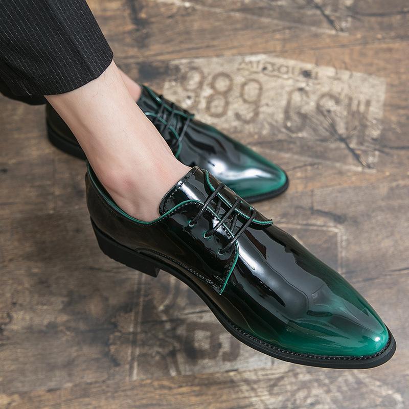 Men Mirror Face Formal Shoes Patent Leather Pointed Shoes Lace-Up Business Dress Shoes for Men Party Green Oxfords Shoes