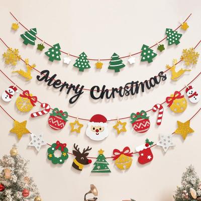 Felt Christmas Banner Red Green Santa Design Felt Christmas Banner Hanging Ornament Elk Design Xmas Pull Flag Family Party