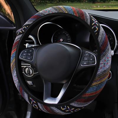 Elastické Autodoplňky Potah na Volant Auta Lněný Auto Dekorace Etnický Styl Univerzální