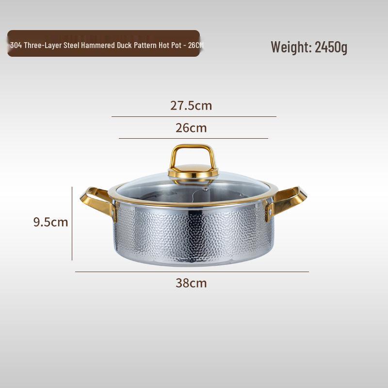 304 Edelstahl Doppelgriff Gehämmert Trennwand Hot Pot für Induktions- & Gasherde.