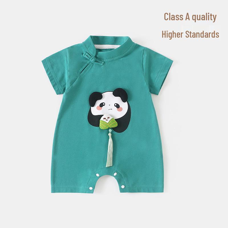 Clearance Panda Short-Sleeve Romper for Baby Boys and Girls - Chinese Style Summer Crawling Suit