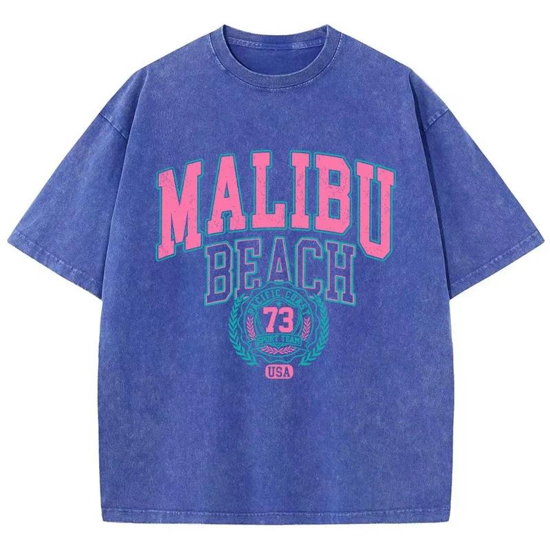 Camiseta de Manga Corta Oversize para Hombre con Estampado de Luna y Sol Camisa Lavada Retro Top de Verano