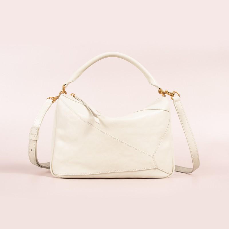 

2026 New Authentic Leather Puzzle Geometric Bag Spliced Single-shoulder Pillow Cowhide High-quality Light Luxury Cross-body Female 24.5x10x15.5cm