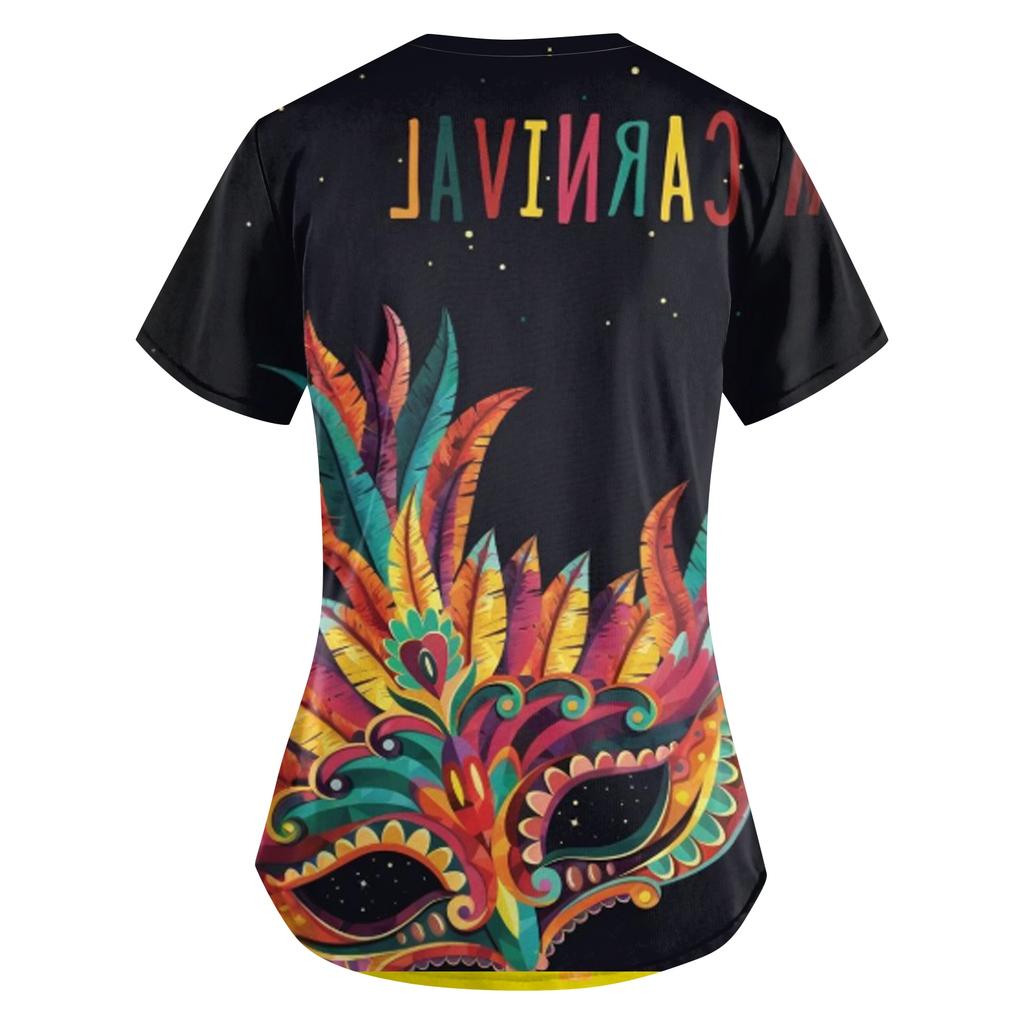 Women's  Carnival Themed Outfit Party Mask Pattern Caregiver Top