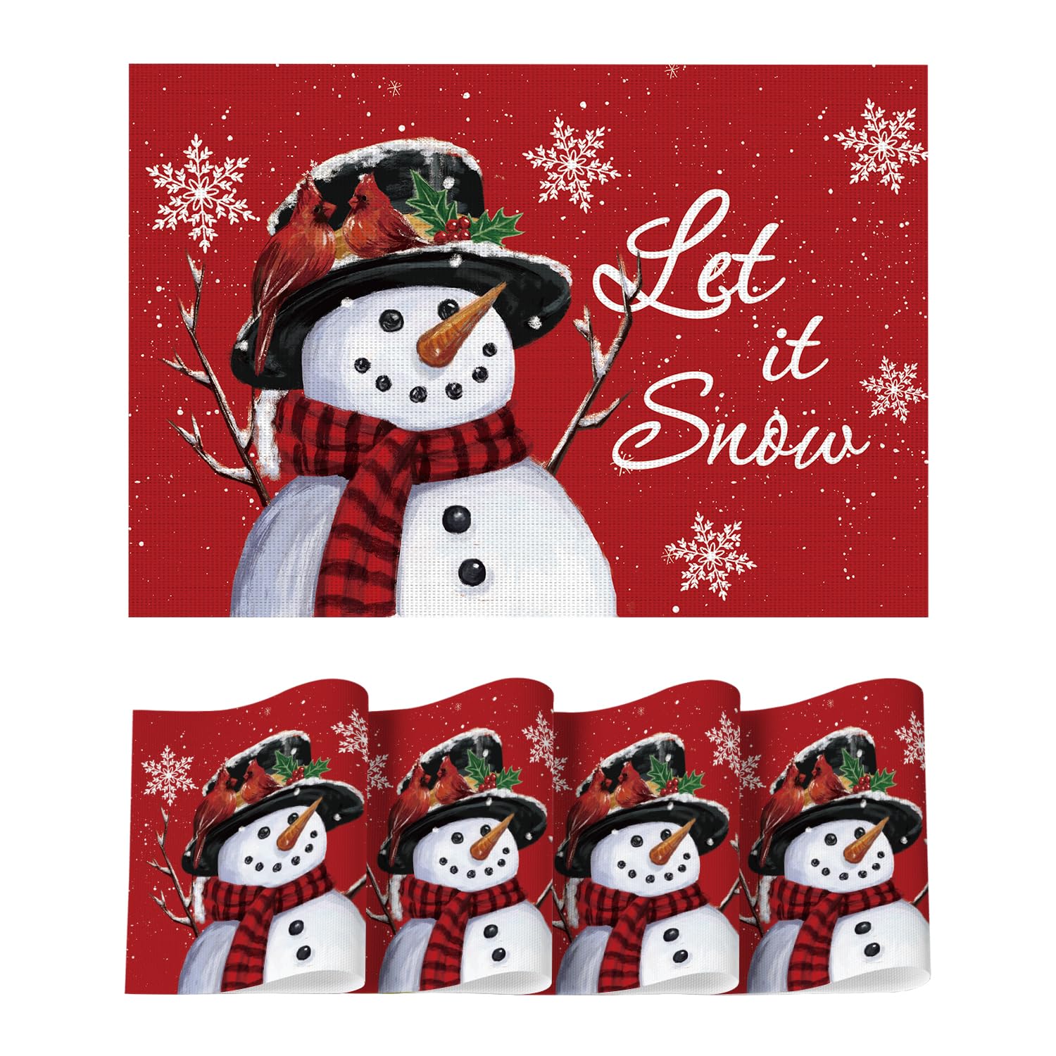 

Snowman Snowflakes Vinyl Christmas Placemats Set of 4, Washable Heat Resistant Plastic Winter PVC Woven Table Mats 12 x 18 , Rectangular 4 Pcs