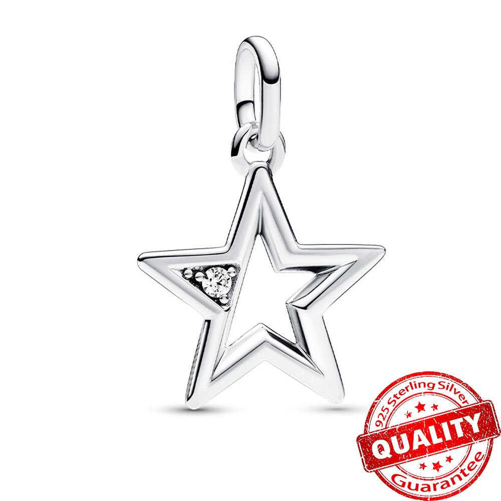 Sparkling Copper Starry Blue Beads & Moon Dangle Charm Fit Original Bracelet Diy Cultural Jewelry Gift