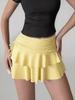 Women Skirts Solid Color Drawstring Design Skirt High WaistedWrapped Hip Short Skirt Mini Skirt