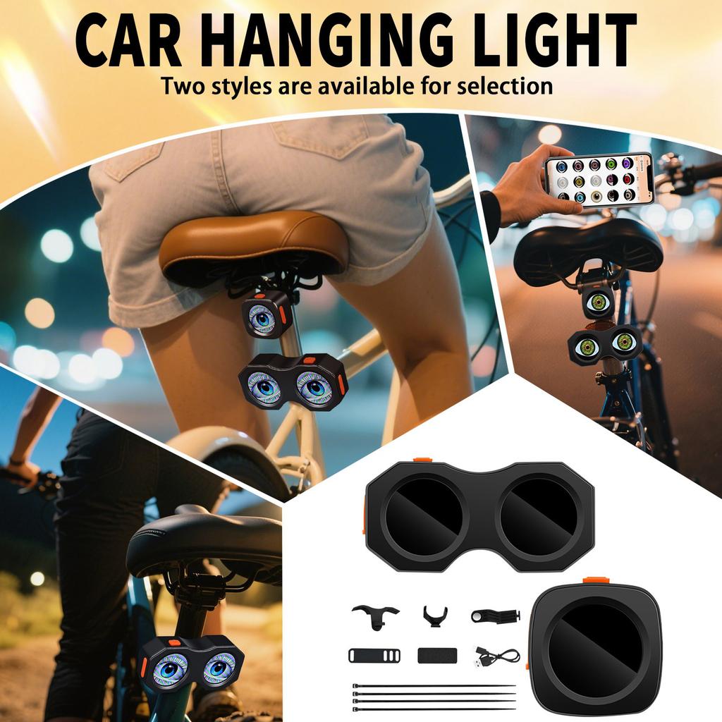 Devil's Eye LED Bike Light - 82 Modes APP Control 3D Lens, USB Rechargeable Tail Light With 2 Installation For Safety & Decoration On E-