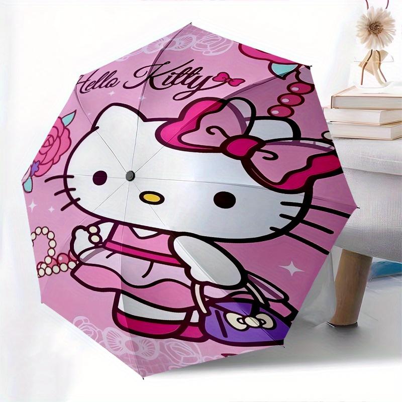 Hello Kitty,Pink Floral Automatic Folding Umbrella-Simple 8-Rib Design, Bright Cartoon Pattern, Durable Iron Frame, Suitable For Travel, Out