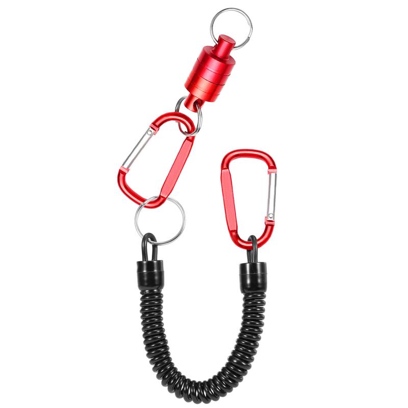 Magnetic Net Release Holder With Coiled Lanyard Fly Fishing Tools Strong Magnet Carabine Fast Buckle Anti-Drop Rope Accessories