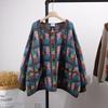 High-Quality Korean-Style Women's Color-Block Plaid Knit Cardigan Jacket Retro Wool-Containing Loose Knit Top