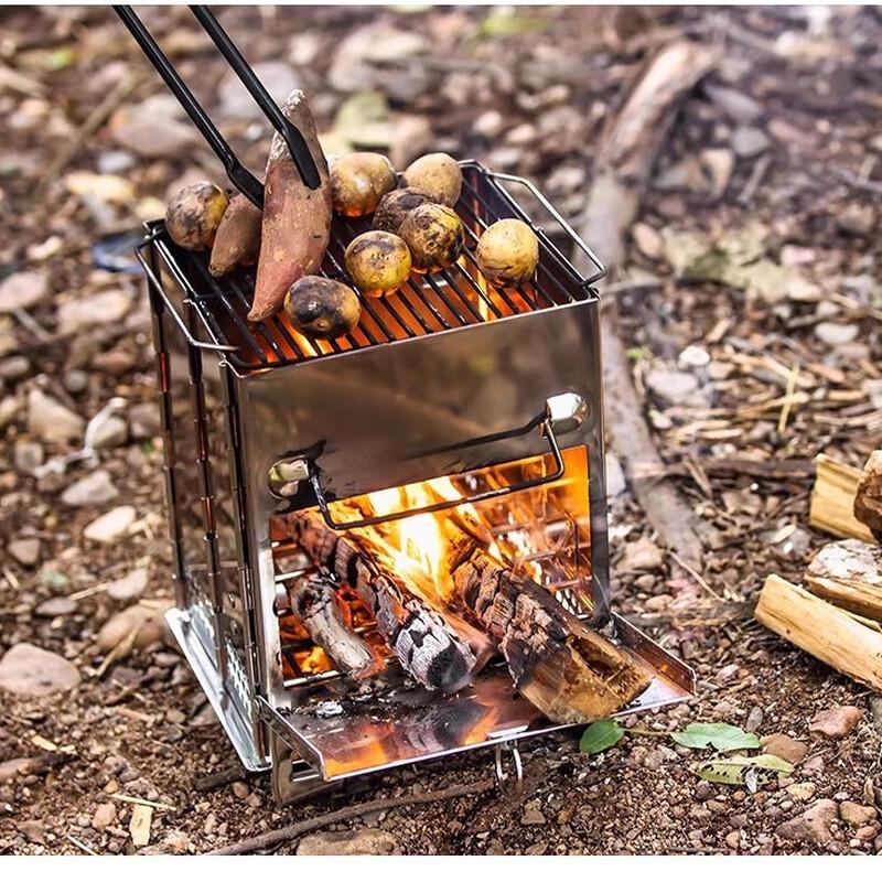 Portable Stainless Steel Camping Grill & Wood Stove