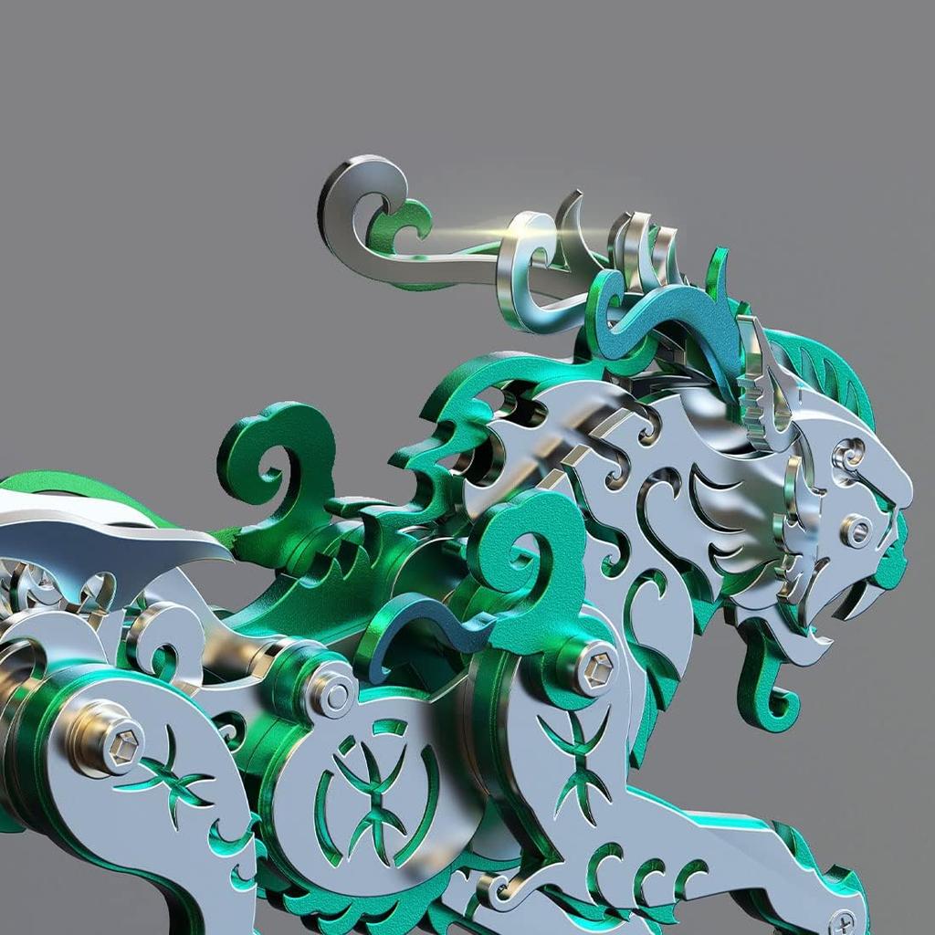 3D DIY Mini Metal Bian Tiger Model, Ancient Chinese Beasts Assembly Kit Toys, 3D Jigsaw Puzzles for Adults, Creative Ornament Toy Gift (92PCS/Green)