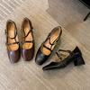 2025 Spring New French Retro Mary Jane Single Shoes Square Head Thick Heel Commuter OL High Heel Single Shoes Women