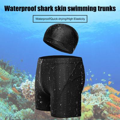 Men Swimming Trunks And Cap Quick Dry Stretchy Bathing Suit Diving Boxer