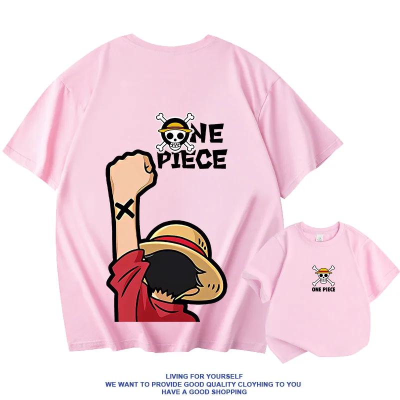 One Piece Luffy Animation Short Sleeve Tshirt for Kids 100 Cotton Loose Short Sleeve Summer Fashion Top Kids Students