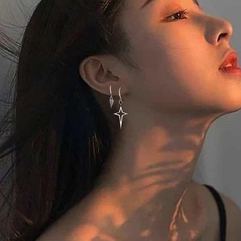 

Minimalist Cross Asymmetric Stars Ear Buckle Drop Earrings for Women Hyperbole Trendy Hip Hop Cone Geometry Zircon Simple Gift