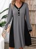 Spring European & American V-Neck Buttoned Striped Loose Knit Dress - Long Sleeve Casual