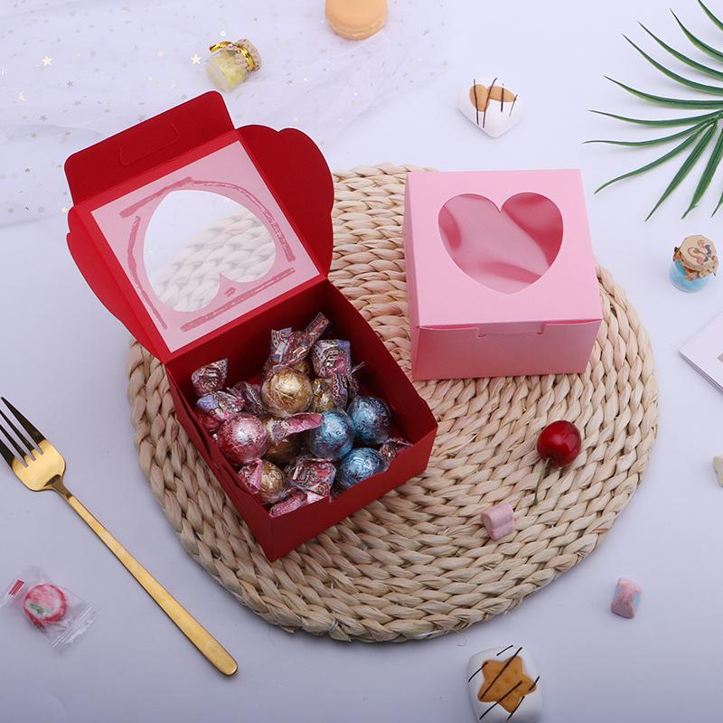 100pcs DIY Paper Box with Window Paper Gift Box Cake Packaging for Wedding Home Party Muffin Packaging