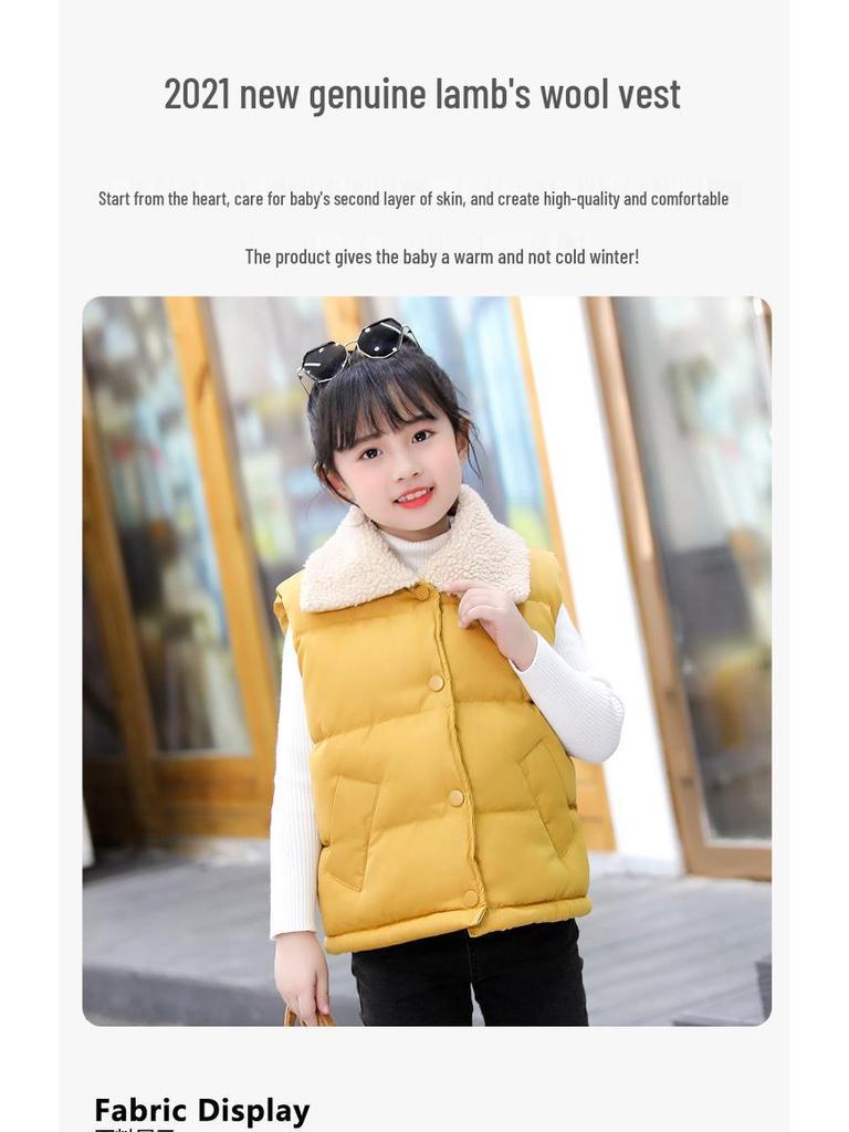 Children's Lamb Wool and Cotton Vest for Fall/Winter - Fashionable Solid Color for Boys and Girls