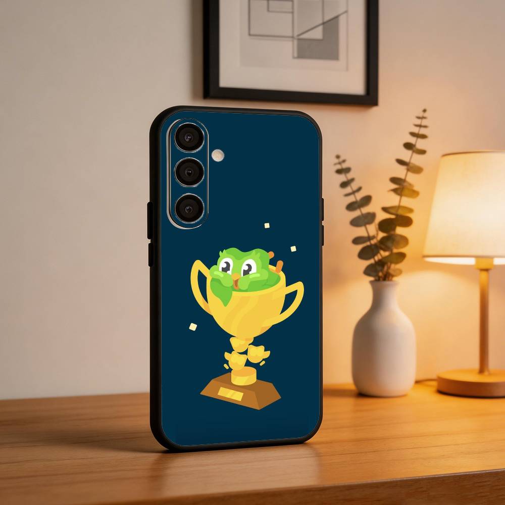 CUTE Duolingo Owl Phone Case For Samsung A73,A21s,A22,A31,A32,A52,A53,A71,A80,Soft Black Shell Samsung a72