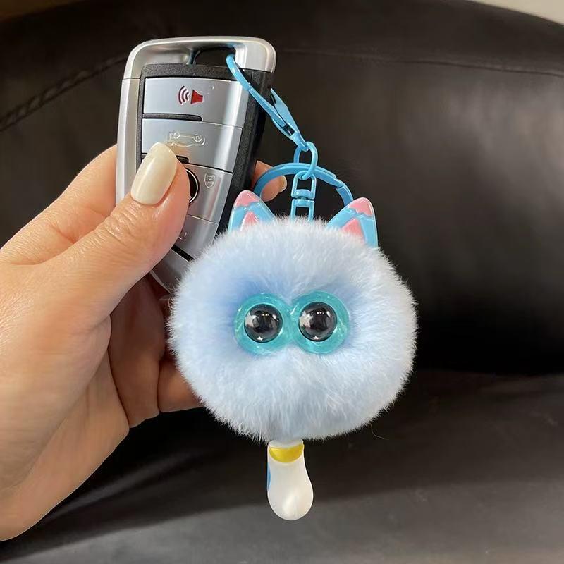 Adorable Faux Mink Rabbit Fur Pom-pom Keychain Charm for Bags Kitten with Tail небесно-голубой