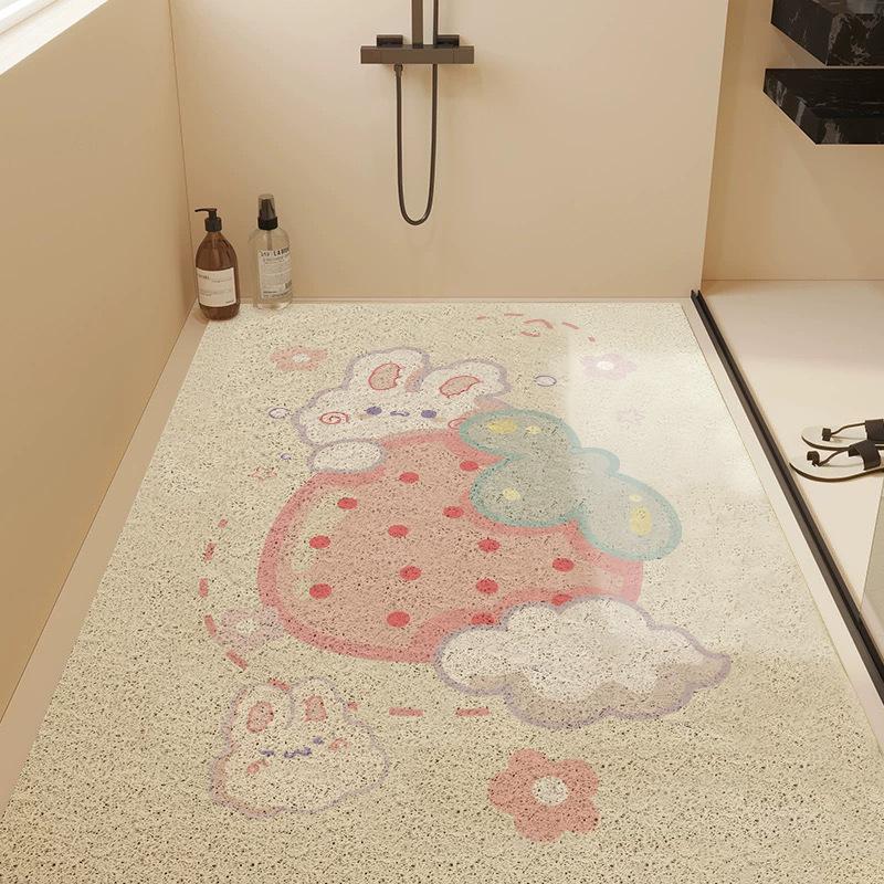 Cartoon Cute Fun Bathroom Floor Mat Household Hollow Dirt-Resistant Wear-Resistant Silk Ring Floor Mat Shower Room Non-Slip Easy To Take Care Of Floor